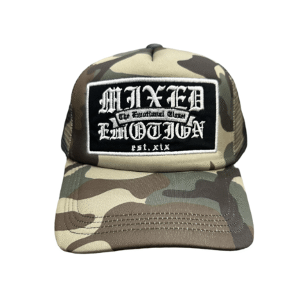Mixed Emotional Brand Camo Trucker Hat